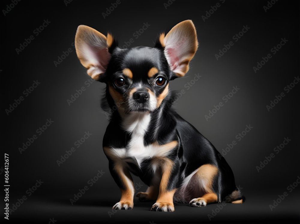 Image of a cute chihuahua on black background. Generate Ai