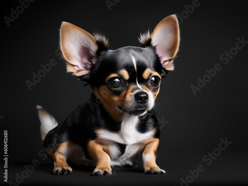 Image of a cute chihuahua on black background. Generate Ai