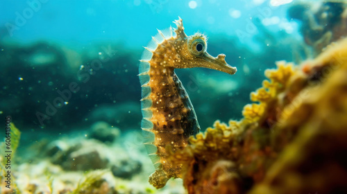 Beautiful seahorse on the coral reef. Underwater photography. Generative AI. © AS Photo Family