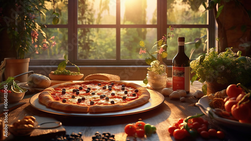 Appetizing fresh Pizza with. Fresh homemade pizza. Created with Generative AI