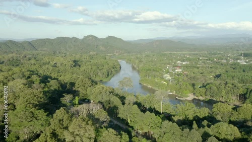Aerial footage of a river in Cat Tien National Park in southern Vietnam photo