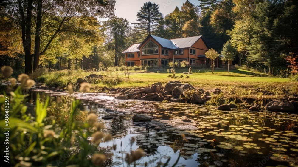 Φωτογραφία A serene meditation retreat center nestled in a peaceful natural setting, featuring meditation halls, tranquil gardens, and cozy accommodations for spiritual retreats