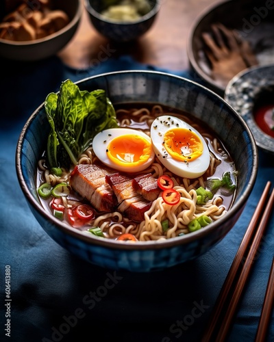 Warm up with this bowl of tonkotsu ramen with pork belly and scallions! 🍜🥓 Ingredients: Ramen noodles, pork belly, scallions, mushrooms, soy sauce, miso paste, chicken broth