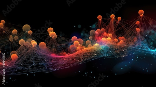 Fotografia An abstract representation of data visualization, with interconnected nodes and flowing lines, conveying information in a visually engaging manner