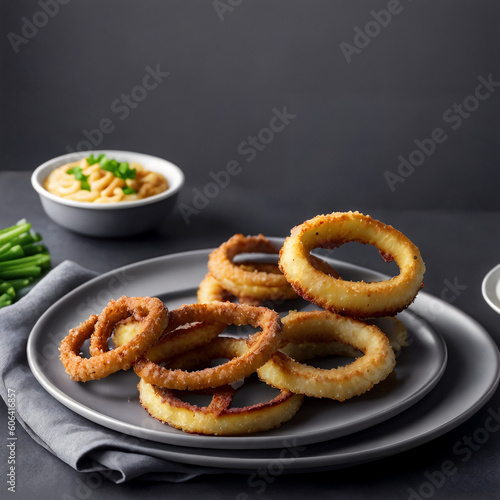 fried onion rings restaurant  dish closeup with generative AI technology