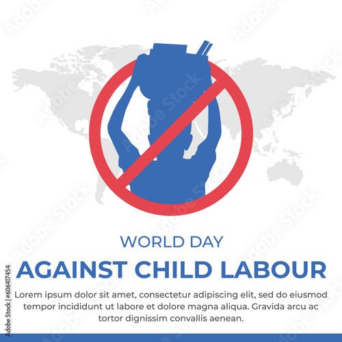 World day against child labour background with sign cross children as labors in silhouette vector illustrations