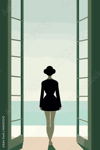 Beautyful face of a lonely woman in vector illustration with wonderful long hair