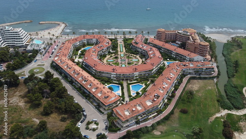 Aerial shot of a recreation area on the seashore in Barcelona, Catalunya