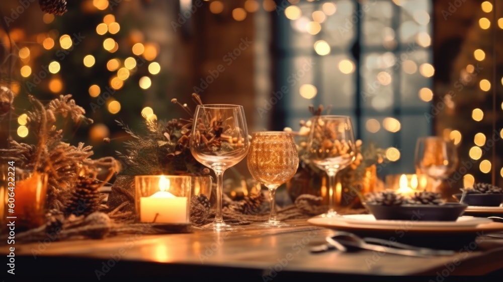 christmas table with christmas decorations, ai generative christmas table with christmas decorations, ai generative