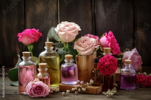 Rose oil pots nature. Generate Ai