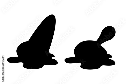 Hand drawn silhouette ice cream melted in an upside down flat design. Ice cream falling on the floor