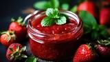 strawberry jam in a glass jar, ai generative
