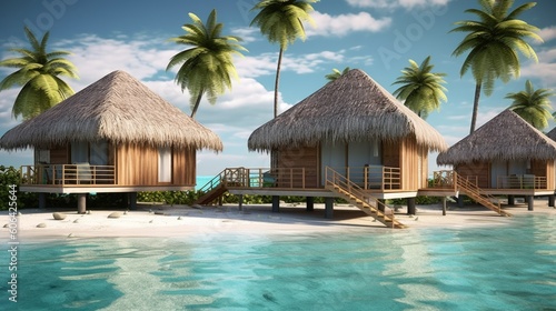 Bungalows Bora Bora,Sunset panorama by the sea, ai generative