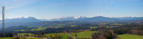 wide panorama landscape, view from Irschenberg to bavarian alps