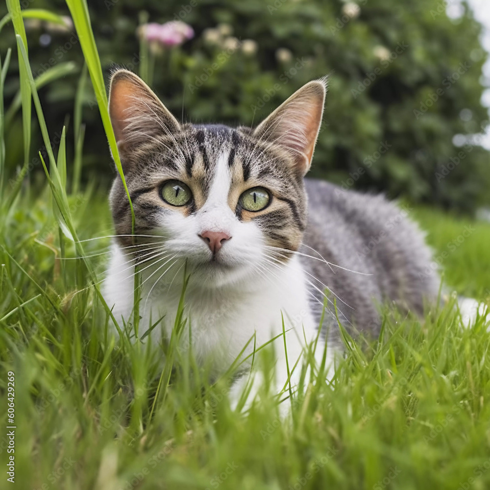  AI-generated Cat Lying in the Grass