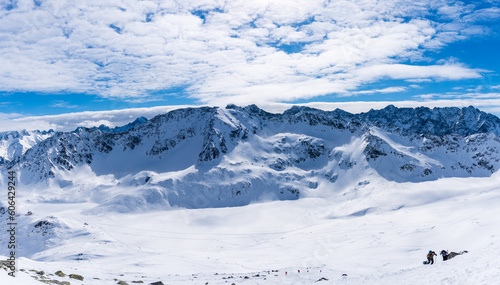 Winter mountain landscape, Rysy and Wysoka peaks in tatra mounta