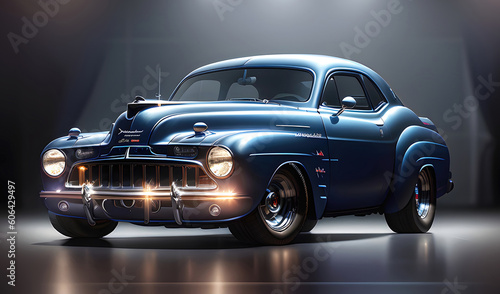 Classic retro car, blue old style vintage design. Generative Ai.