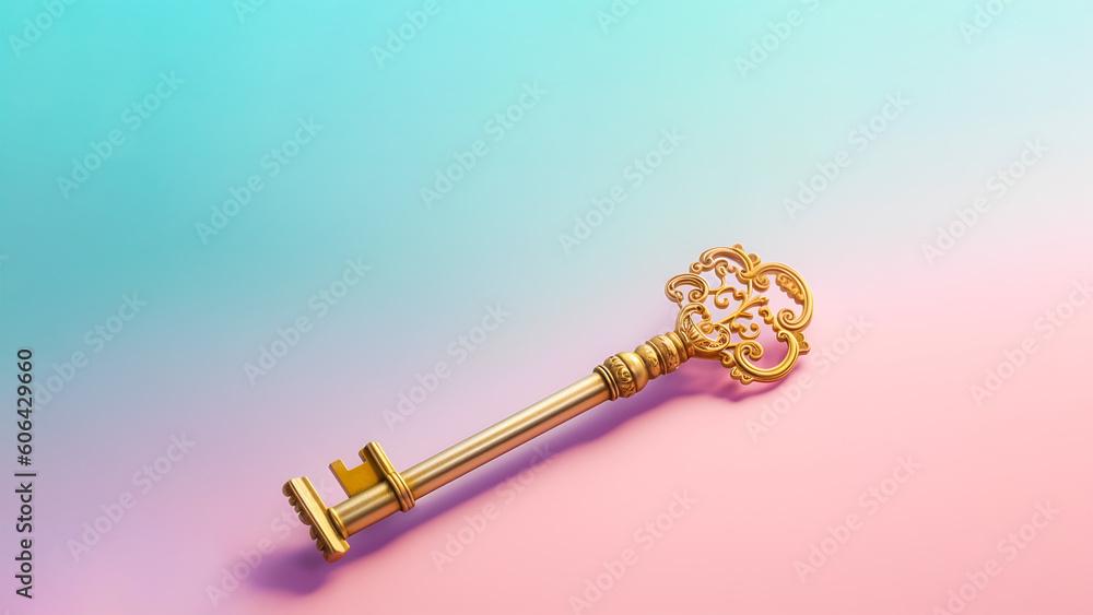 Golden key on gradient background with copy space. AI generative Golden key on gradient background with copy space. AI generative