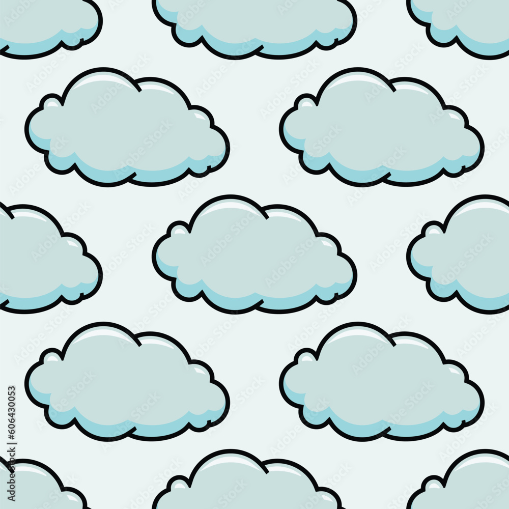 Blue cartoon cloud seamless pattern. CMYK color mode ready to print.