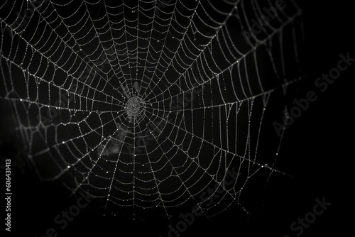 Spiderweb On Black Darkness - Halloween Background - Real Cobweb