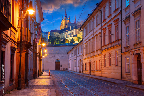 Prague, Czech Republic. Cityscape image of old town Prague at twilight blue hour.