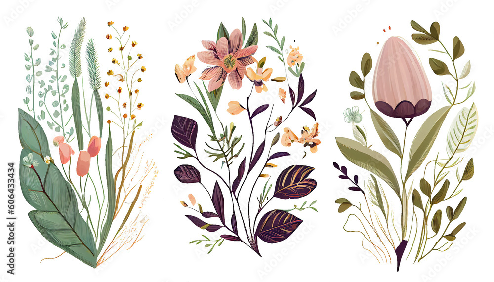 set of flowers on a transparent background (PNG). Generative AI