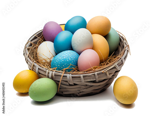 eggs in a basket on a transparent background (PNG). Generative AI
