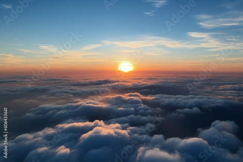 sunrise on blue sky, Blue sky with some clouds, View over the clouds,