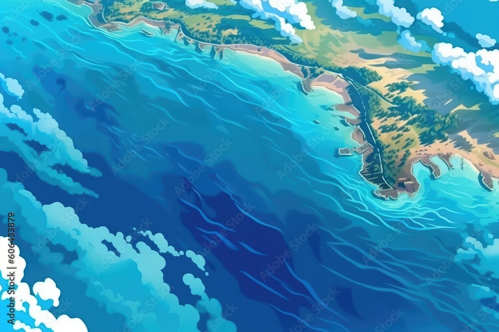 Naklejka premium Coastline meeting vast, blue ocean expanse. Generative AI