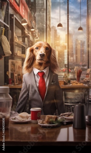 Dog dressed in a suit like a businessman (generative AI) © HandmadePictures