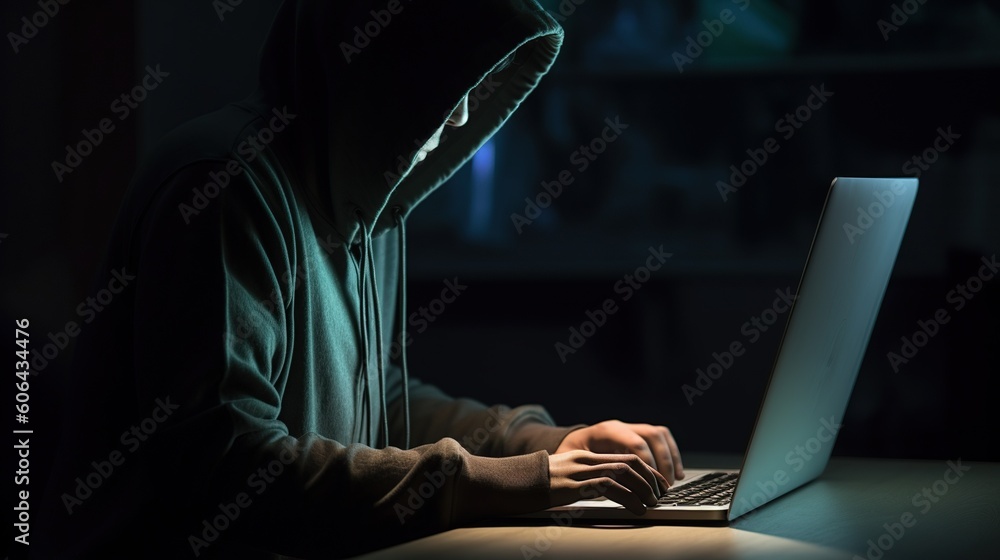 an anonymous hacker typing on a laptop an anonymous hacker typing on a laptop