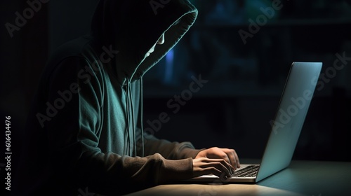 an anonymous hacker typing on a laptop