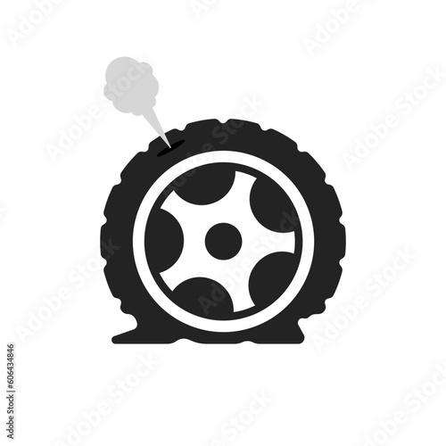 broken car tire icon with blowout for auto repair service
