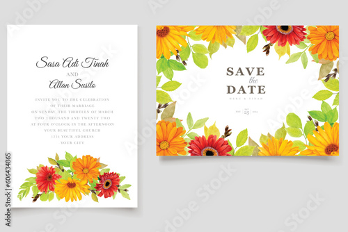 beautiful floral wedding invitation card with colorful design