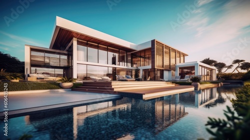 Modern design, beautiful house day scene. Generative AI © Fly Frames