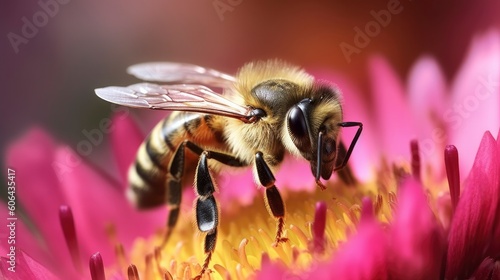 Close-up of a bee on a flower. Generative AI