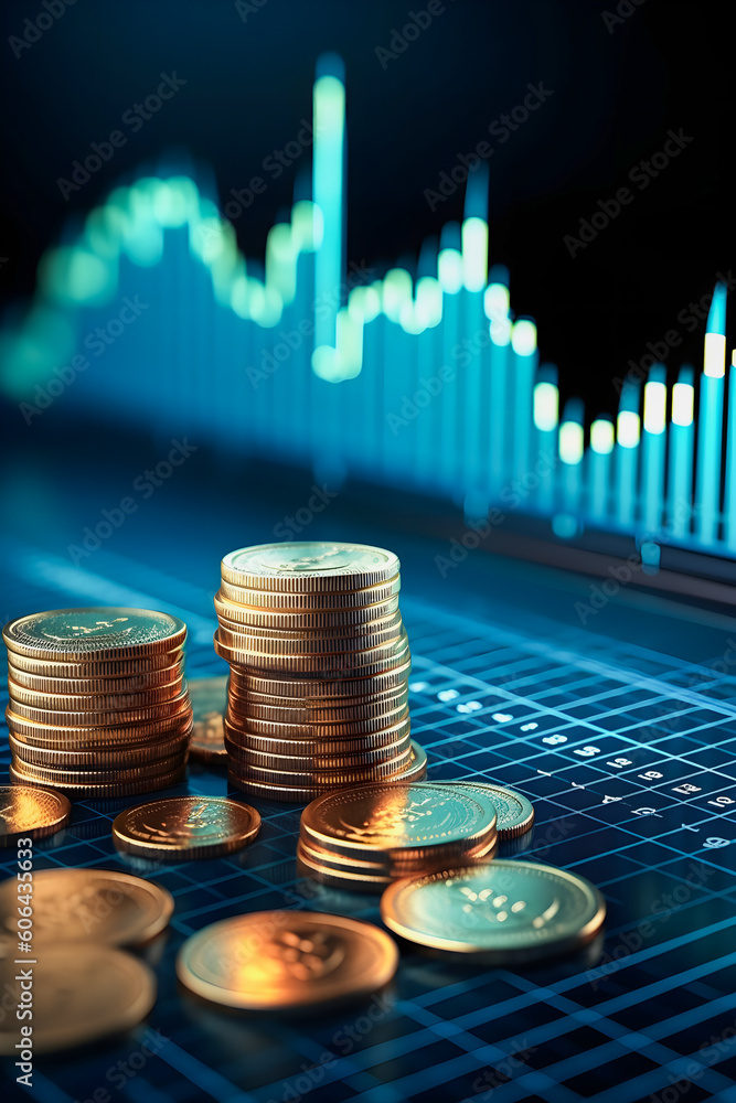 Market Growth Blueprint: 3D Coin Background, Blue Finance Graph, and Investment Bar Market Growth Blueprint: 3D Coin Background, Blue Finance Graph, and Investment Bar