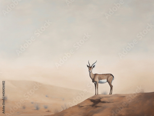 A Minimalist Oil Painting of an Antelope in Nature | Generative AI