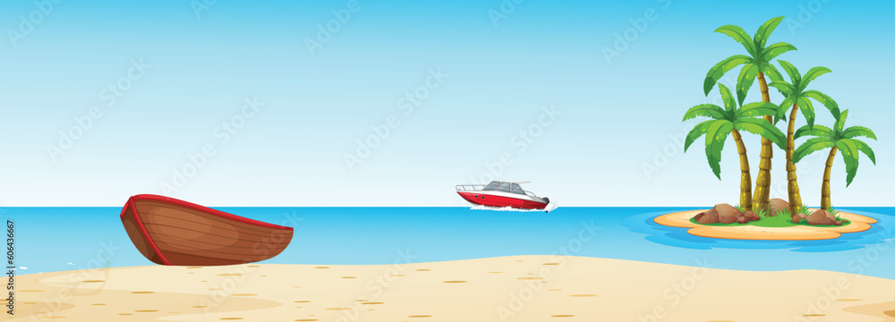 Summer Seascape Vector Illustration with Sailboats and Yachts
