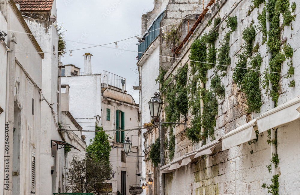Streets of Ostuni, the white city in Puglia, Italy