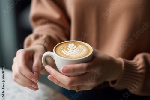 Shot of unrecognisable woman holding a cup of cafe latte in cafe 