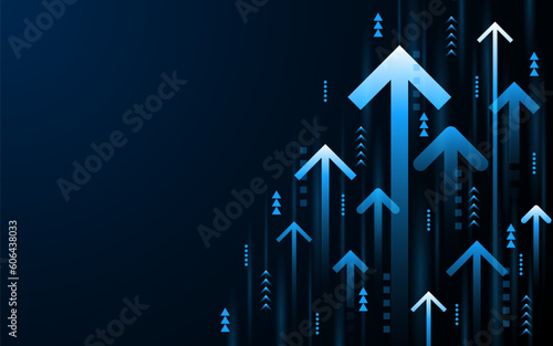 Abstract up arrow on dark blue background. Business growth or investment ideas. blue arrow technology background
