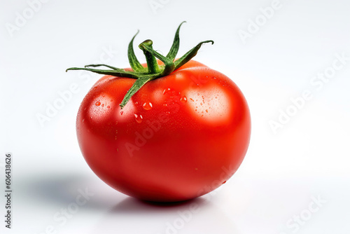 Red fresh tomato isolated on white background. Generative AI illustration.
