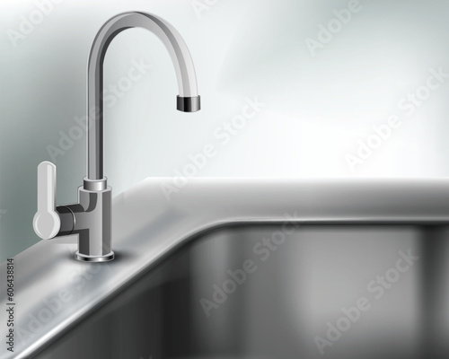 Vector Illustration of Kitchen Dishwasher with Water Tap