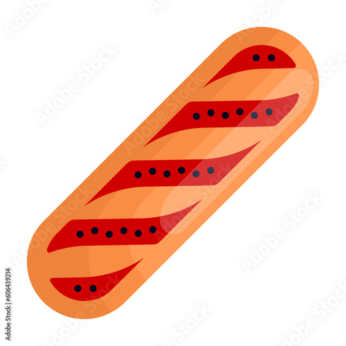 submarine sandwich concept, foot long bread vector color icon design, Bakery and Baked Goods symbol, Culinary and Kitchen Education sign, Recipe development stock illustration