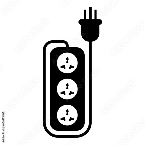 Strip multi plug network filter smart power tripled wire socket adapter electrical extension cable equipment cord electric tee icon black color vector illustration image flat style