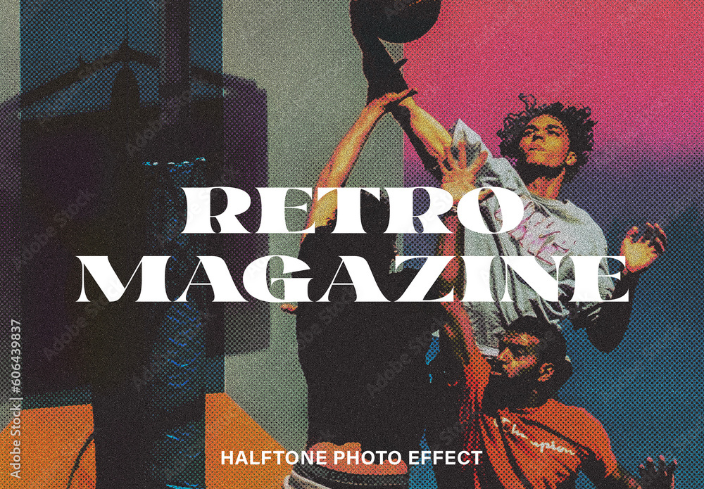 Retro Magazine Halftone Photo Effect Mockup Stock Template Adobe