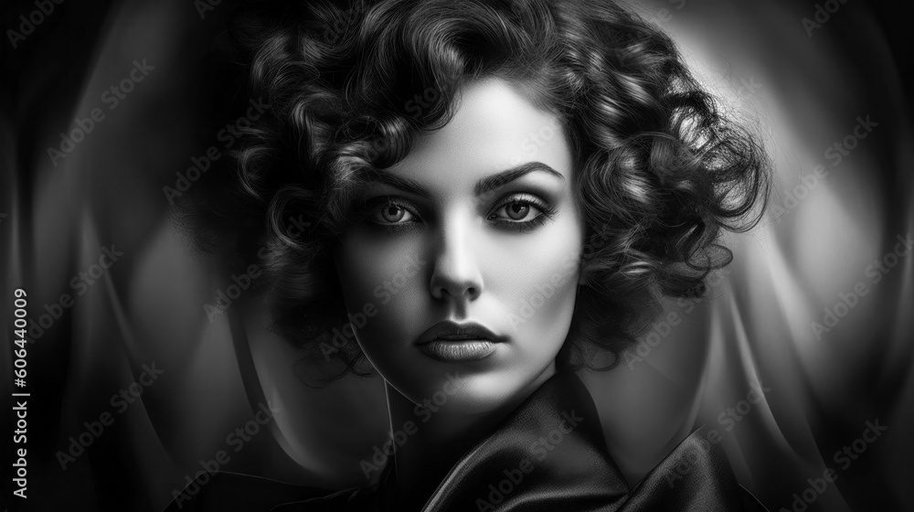 Fototapeta premium Very Pretty Woman Portrait in extreme LowKey Style Digital Art Generative AI KI Cover Magazin Bachground