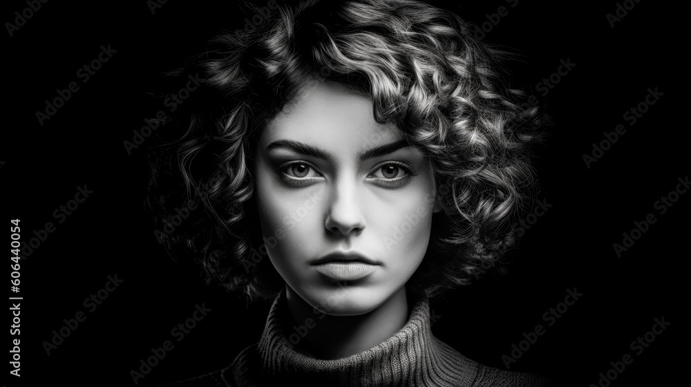 Fototapeta premium Very Pretty Woman Portrait in extreme LowKey Style Digital Art Generative AI KI Cover Magazin Bachground