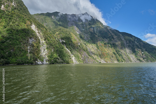 Cruising along Milford Sound or Piopiotahi in New Zealand